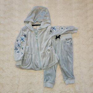 C&C California Velour Embroidered Peplum Jogger Set 12M